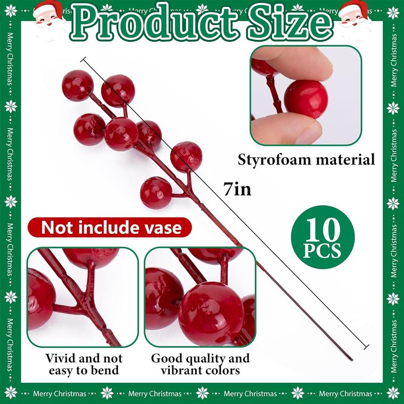 45 Pcs Christmas Artificial Pine Branches with Red Berry Stems- 10.5