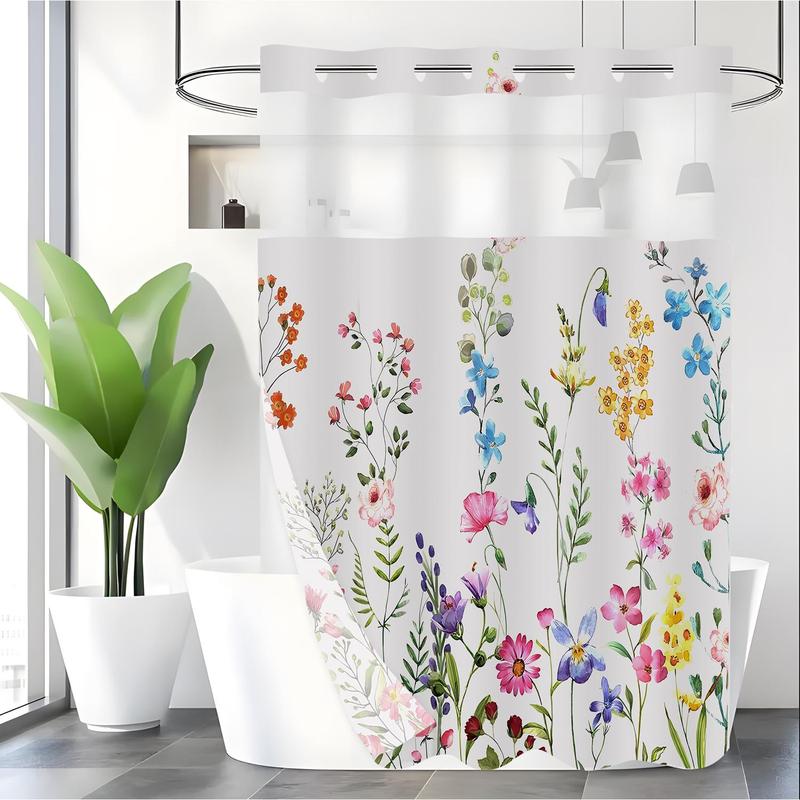 Floral Print Shower Curtain, 1 Count Waterproof Shower Curtain with Hanging Hole, Bathroom Decor Supplies for Home & Hotel & Dormitory, Bathroom Gadgets 2024, Room Accessories for 2024