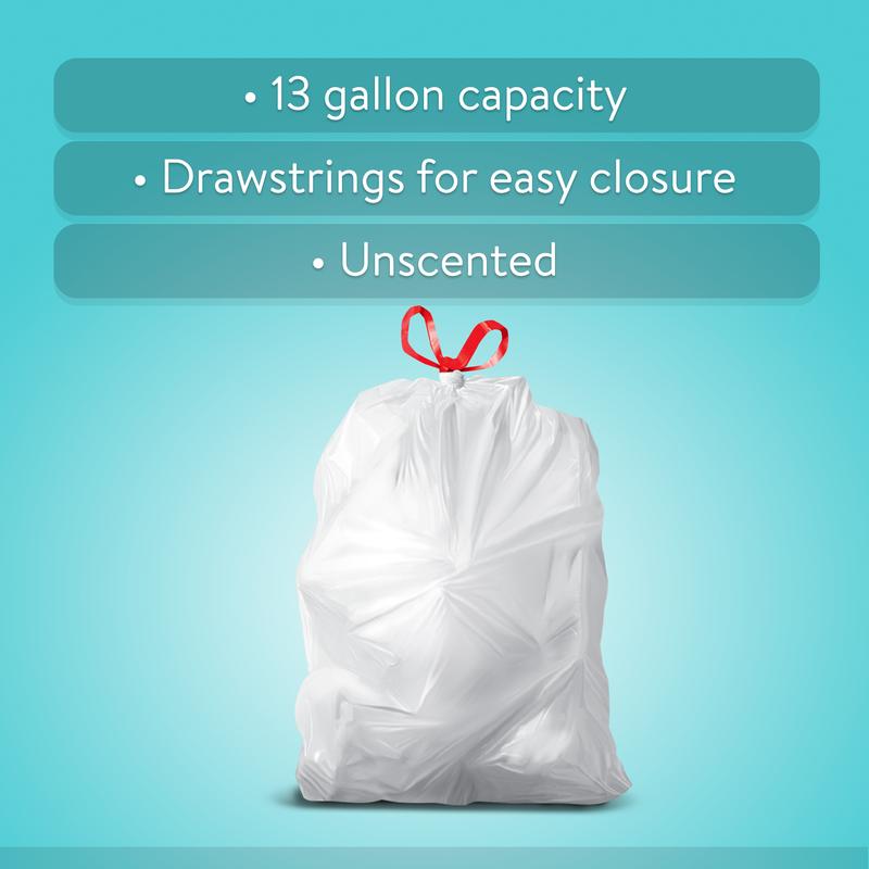 13-Gallon Unscented Drawstring Tall Kitchen Trash Bags – 40 Count