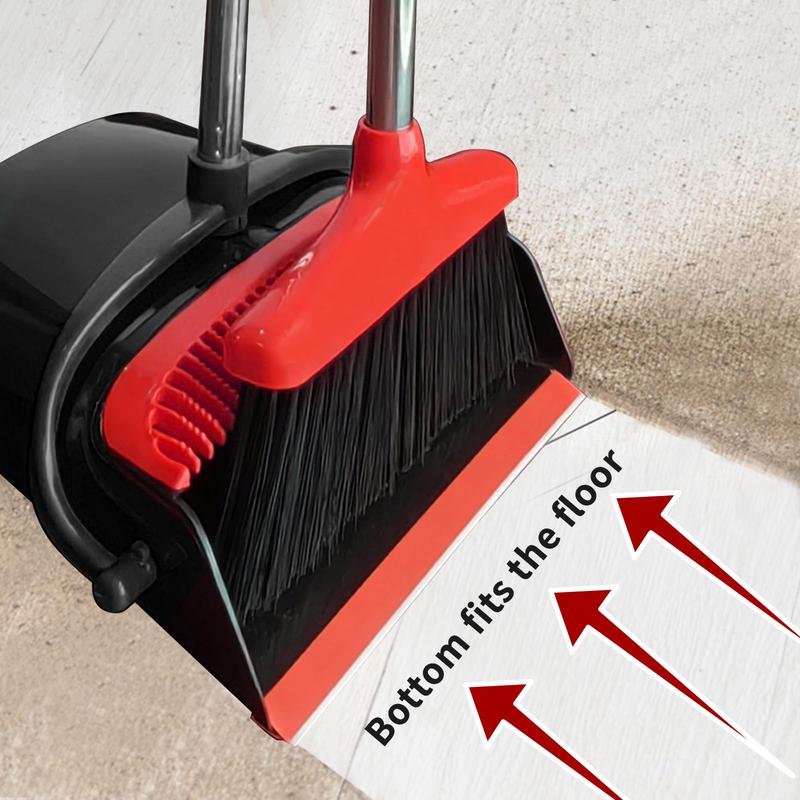 Long Handle Broom with Upright Standing Dustpan Combo for Home and Office Cleaning Bristle Rubber