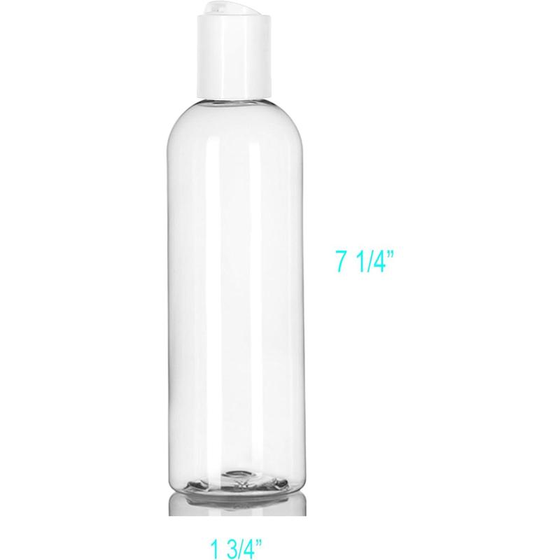 8 oz Clear Plastic Empty Bottles with White Disc Top Caps, Refillable Containers for Shampoo, , Cream and More Pack of 6, ,