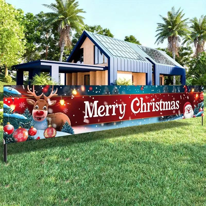 Merry Christmas Banner, 1 Count Indoor & Outdoor Decoration Banner, Christmas Decoration Supplies for Home Garden Party