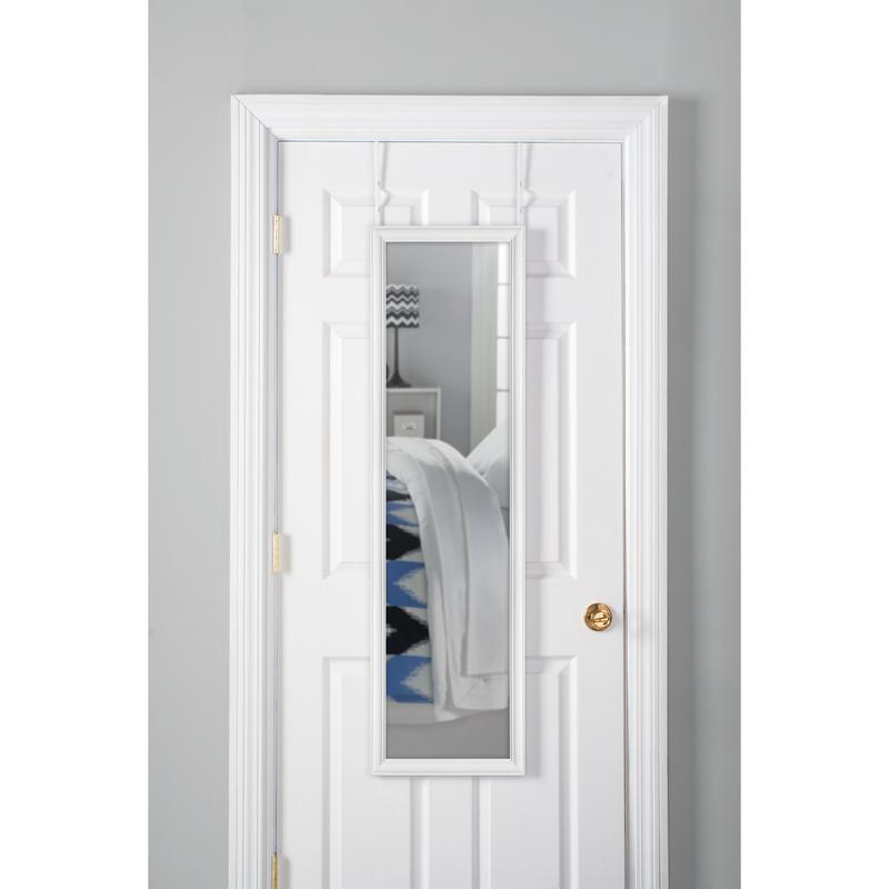 Over-The-Door Mirror with hardware, 14.25IN X 50.25IN, White Decor Hanging