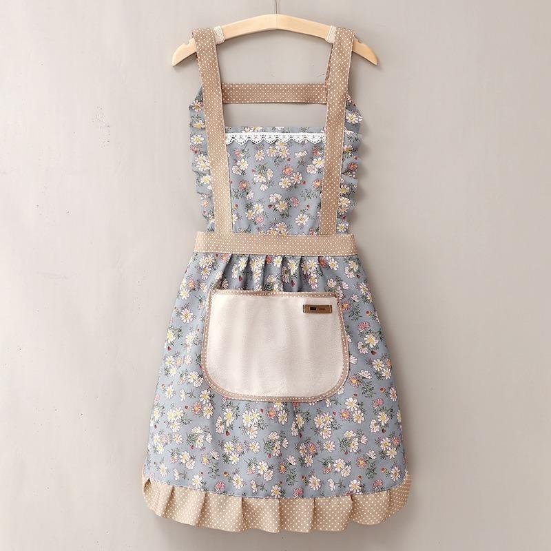 Floral Print Apron with Pocket, Household Essentials, Summer Stuff Cute Waterproof Oil-proof Apron for Women, Kitchen Cooking Apron for Baking and Gardening, 2024 Kitchen Gadgets, Birthday Gifts