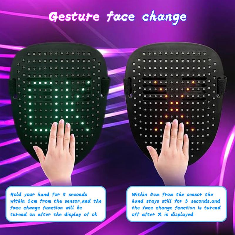 LED Mask, Light Up Mask with Gesture Sensing, Unisex LED Halloween Mask with 50 Patterns Glow, Costume Cosplay Party Masquerade, Halloween Gift