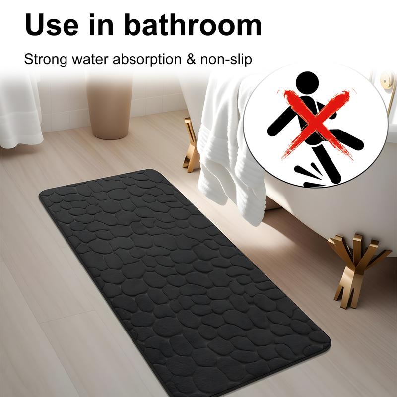 3pcs Memory Foam Bathroom Mats Set, Non-Slip Bath Rug, Toilet U-Shape Mat, Soft Comfortable Shower Room Carpet, Stone Embossed Solid Color Bath Mat, Bathroom Decor,  kitchen Area Rugs, Bathroom Accessories water absorbent bath Pebble Letter