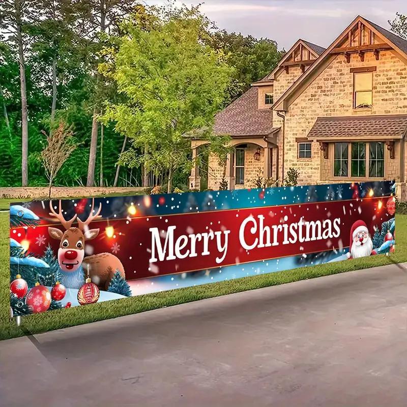 Merry Christmas Banner, 1 Count Indoor & Outdoor Decoration Banner, Christmas Decoration Supplies for Home Garden Party