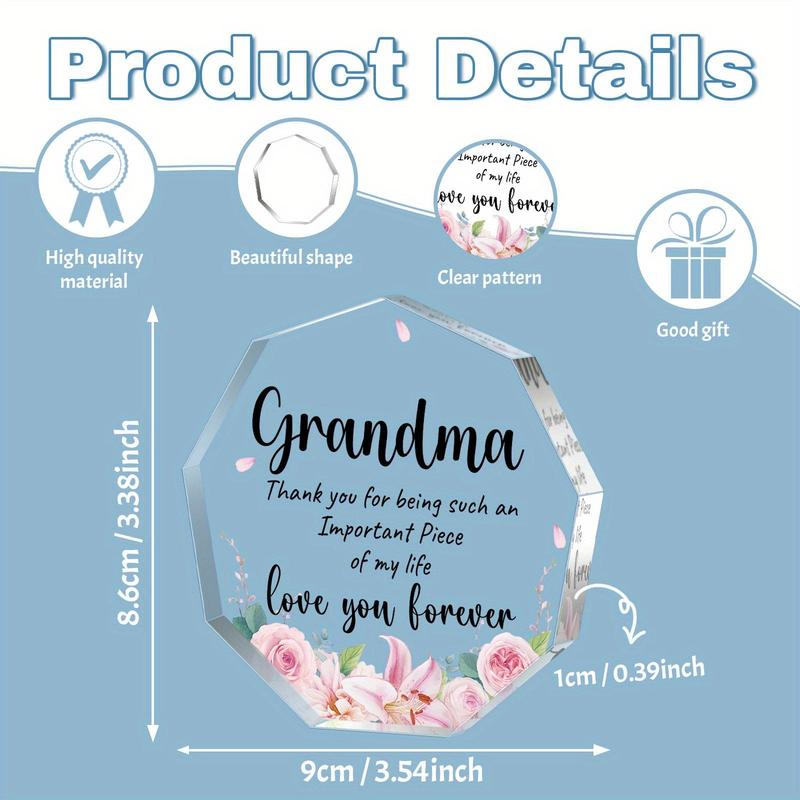 Irregular Shaped Acrylic Plaque, Flower Pattern Transparent Acrylic Gift for Grandma, Creative Birthday Gift for Grandma, Home Decoration Ornaments