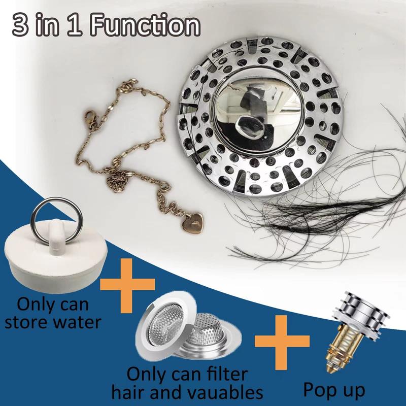 Universal Tub Stopper, 1 Count Bathtub Drain Plug, Pop Up Tub Drain Hair Catcher, Drain Cover with Strainer for 1-3 8 To 2in Bath Drain Hole