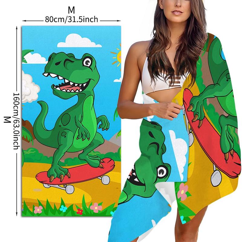 Cartoon Dinosaur Pattern Beach Towel, Beach Blanket, Mat, Quick Drying Beach Towel for Swimming, Camping & Outdoor Activities, Travel Essentials, Gifts