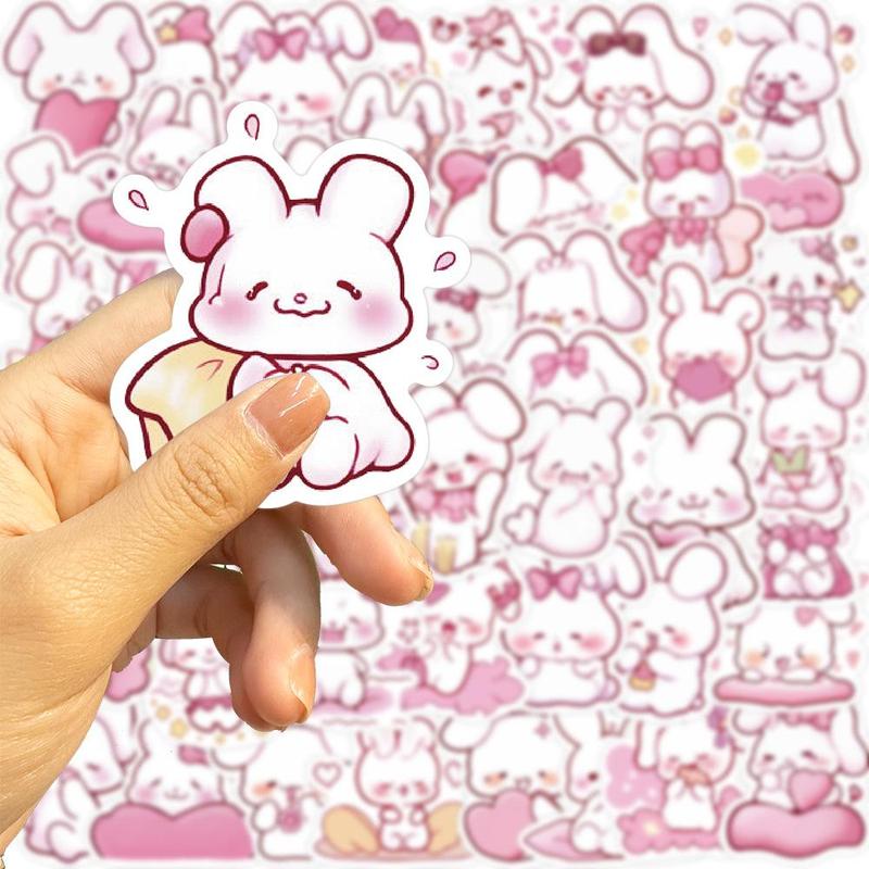 Decorative Ornaments, 50pcs Cartoon Rabbit Series Sticker for Easter Decor, Waterproof Sticker Pack for Wall Water Bottle Skateboard Helmet Car Bike