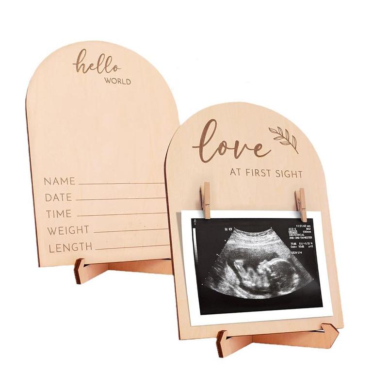 Wooden Ultrasound Photo Frame, 1 Count Cute Double Sided Sign for The Announcement Of Your Pregnancy Or Baby's Birth, Nursery Decor Sonogram Photo Frame