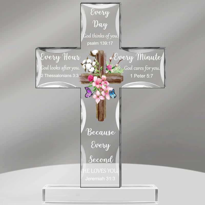 Acrylic Christian Standing Cross Inspirational Gifts with Bible Verse and Prayers Christmas Presents Religious Home Decor Gifts for Women Men