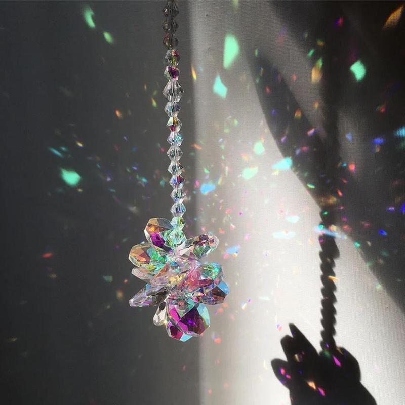 Flower Design Hanging Decoration, Clear Glass Hanging Charm, Rainbow Decoration Gift For Girl, Pride Month Decor