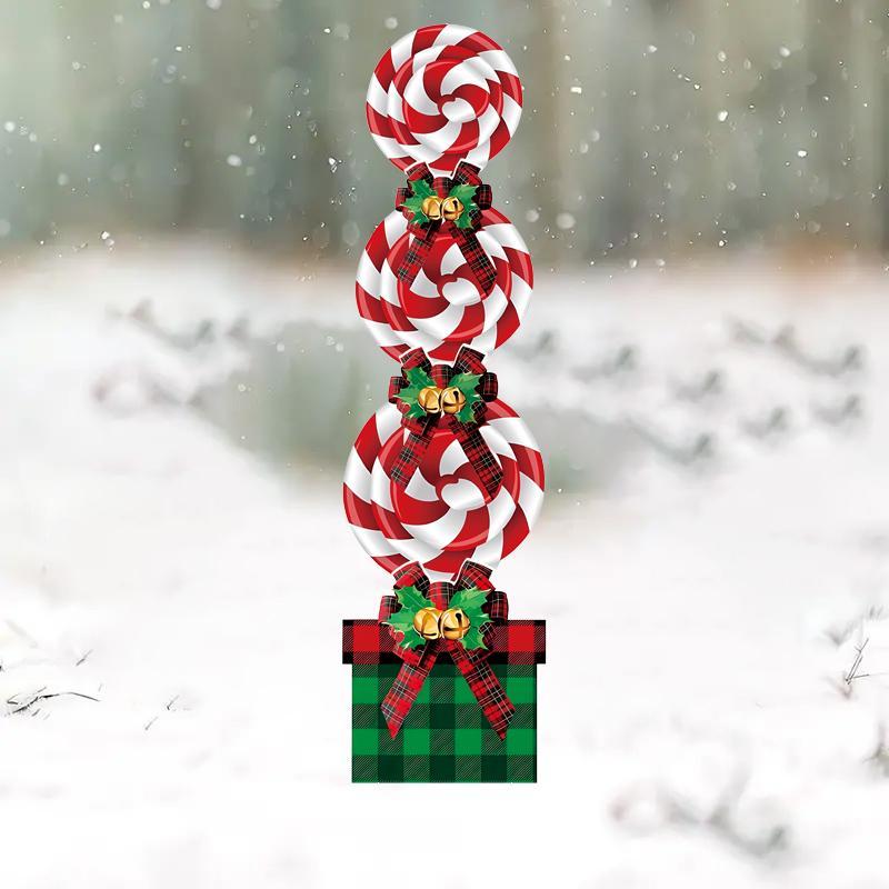 Christmas Themed Decoration, 4 Counts set Outdoor Ornament Including 3 Counts Candy & 1 Count Gift Box, Festive & Party Supplies for Home Garden Yard Lawn