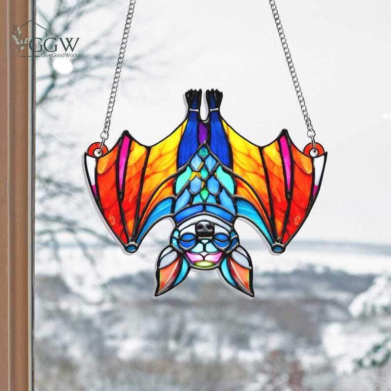 Bat Colorful Suncatcher, Gothic Bat Ornament Suncatcher, Bat Acrylic Window Hangings, Bat Lovers Gift, Gothic Bat Hanging, Creepy Cute Decor