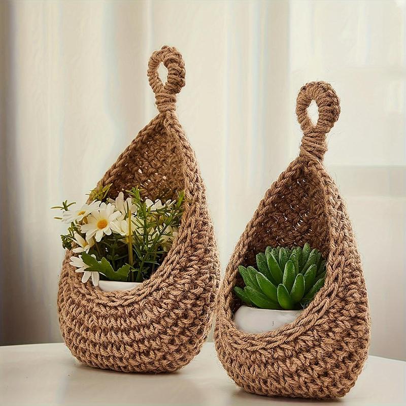 Handmade Crochet Storage Basket, 3 Counts set Hanging Plant Basket, Hanging Storage Bag for Fruit & Vegetable & Plant, Home Organizer for Kitchen, Home Decor