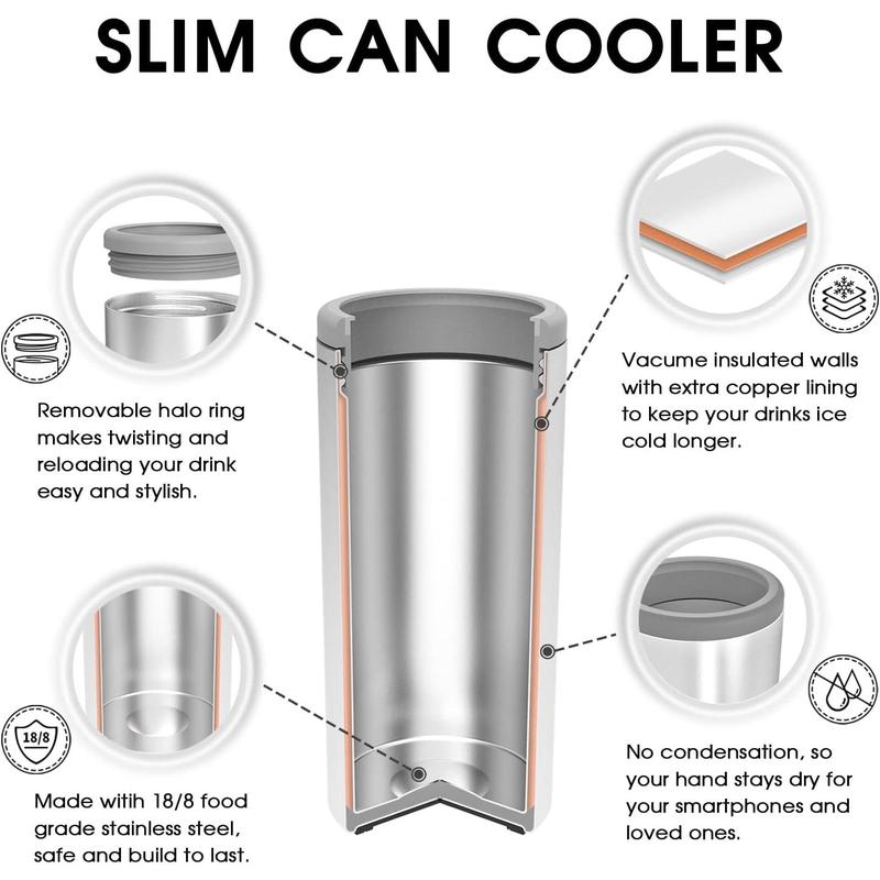 Skinny Can Cooler for Slim Beer & Hard Seltzer, Stainless Steel, Doucle-Walled Stainless Steel Insulated Slim Cans, Standard 12 oz (Sunflower)