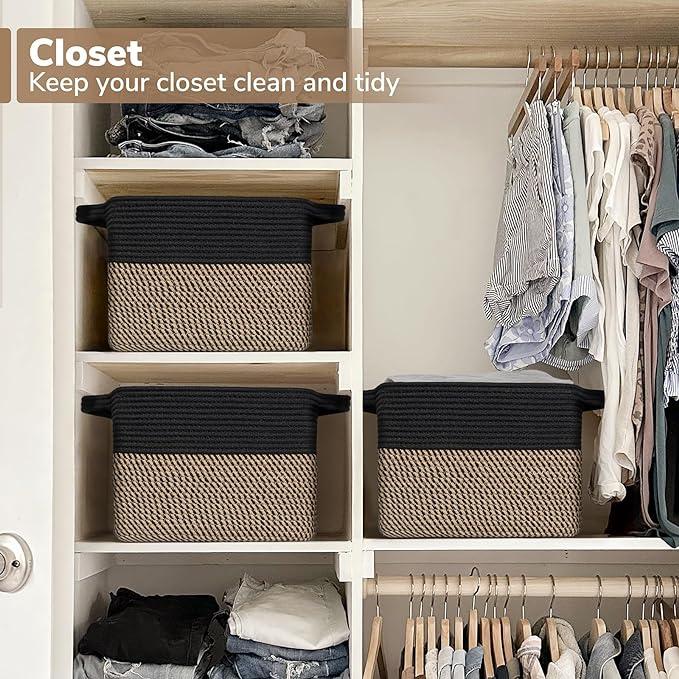 Goodpick Cube Storage Bins - Towel, Book, Cloth, Shoes, Closet Shelf Woven Baskets for Office, Toys, 13''x9.8''x9'' canasta multi Organiser