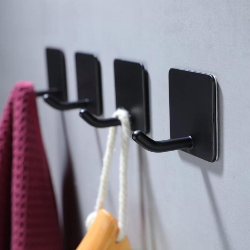 Adhesive Towel Hooks - 4 Pack Towel Hooks for Hanging Robes Coat Hooks Stick on Wall Hooks Stainless Steel, Matte Black(Creative Life Pavilion) Organiser Hangable Hangers