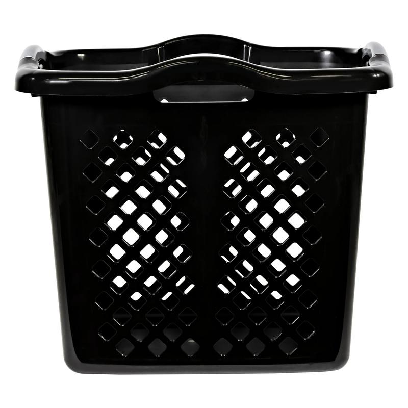 Bushel Lamper Plastic Laundry Basket with Silver Handles, Black, 2 Pack Organiser