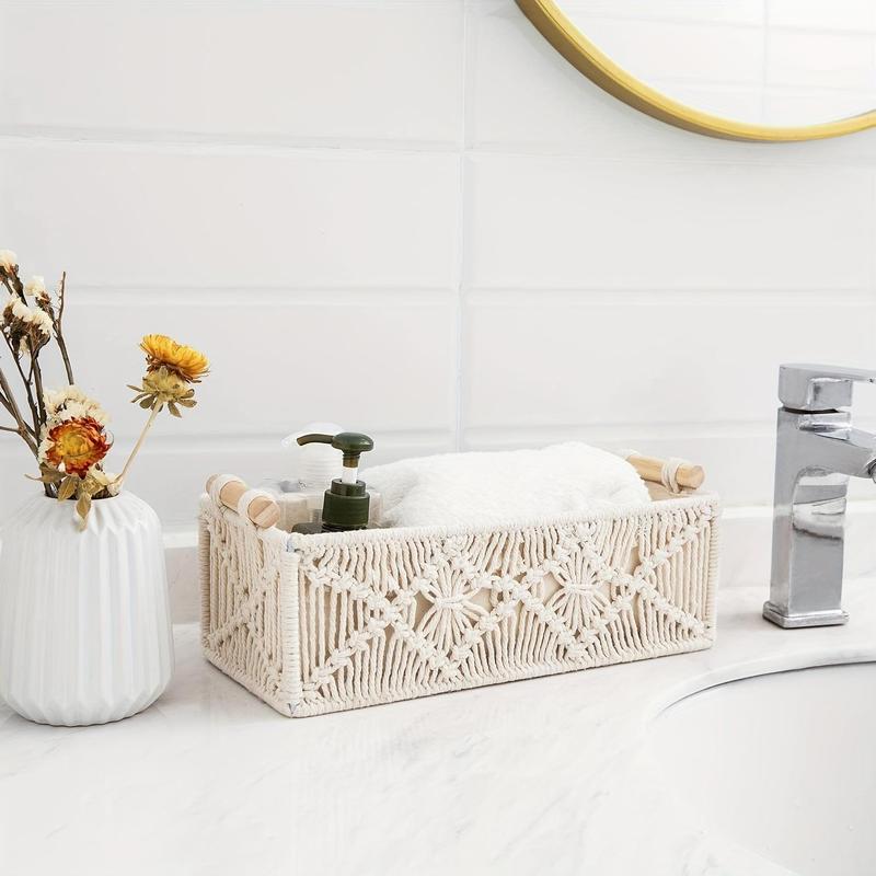 Boho Style Woven Storage Basket, 1 Count Handmade Woven Storage Basket, Bathroom Counter Organizer, Home Organizer for Bathroom, Bedroom, Living Room