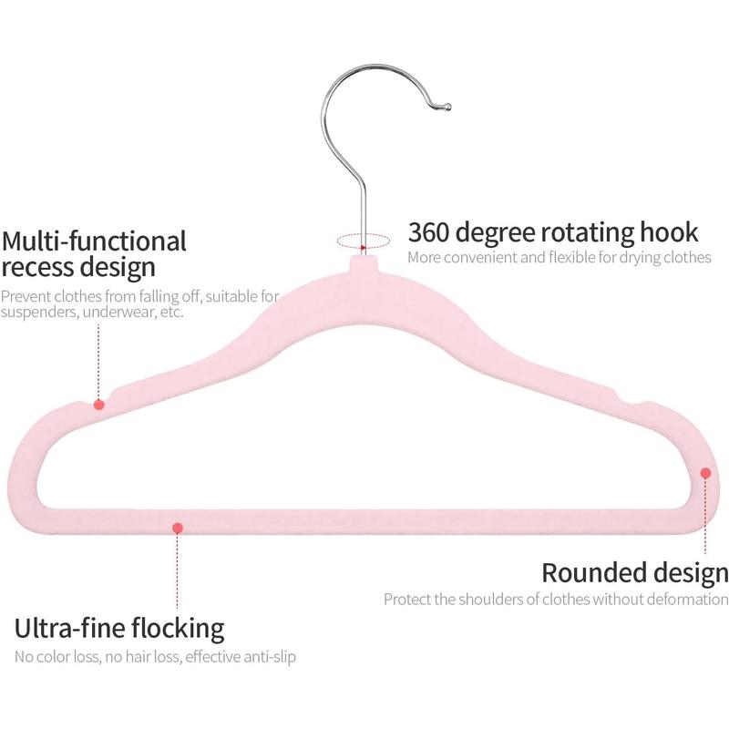 Velvet Clothes Hangers, 50 Pack Non-Slip Durable Coat Hangers, Heavy Duty 360 Degree Swivel Felt Hangers, Light Weight Saving Space Clothes Hangers for Wardrobe