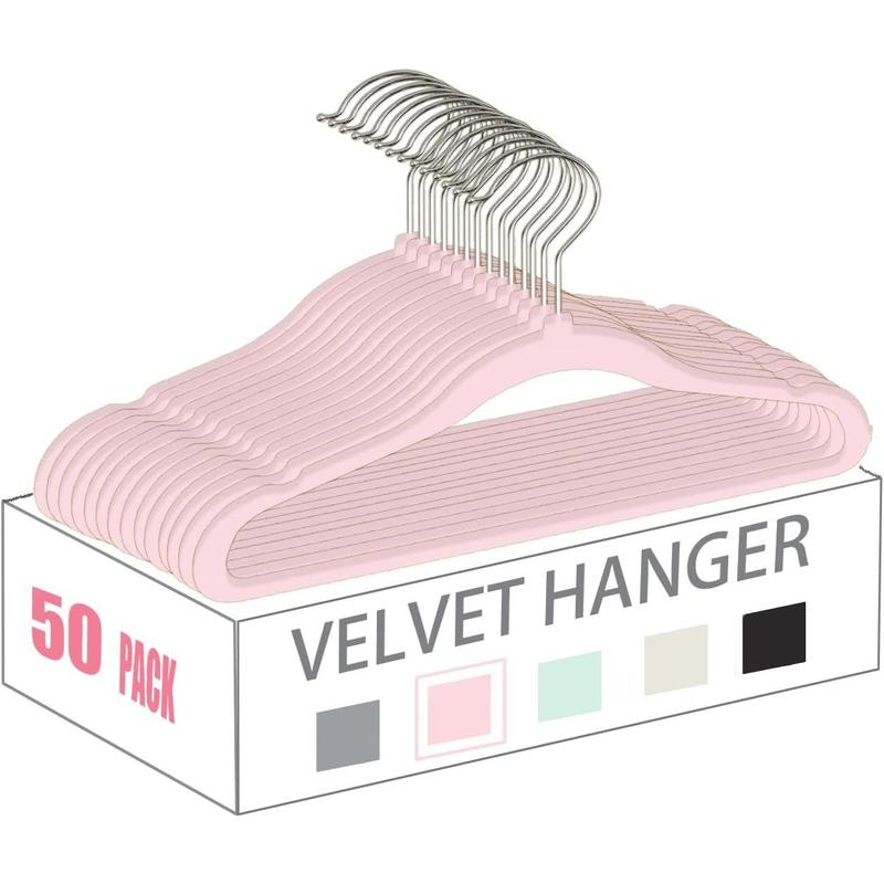 Velvet Clothes Hangers, 50 Pack Non-Slip Durable Coat Hangers, Heavy Duty 360 Degree Swivel Felt Hangers, Light Weight Saving Space Clothes Hangers for Wardrobe