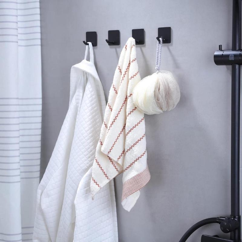 Adhesive Towel Hooks - 4 Pack Towel Hooks for Hanging Robes Coat Hooks Stick on Wall Hooks Stainless Steel, Matte Black(Creative Life Pavilion) Organiser Hangable Hangers