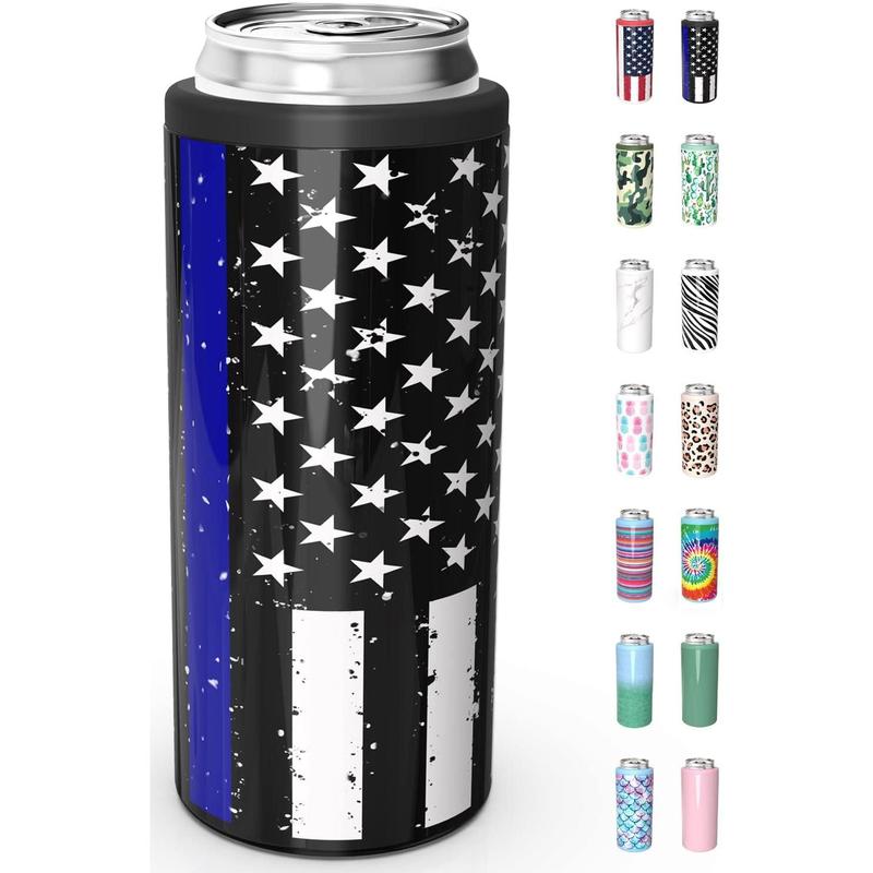 Skinny Can Cooler for Slim Beer & Hard Seltzer, Stainless Steel, Doucle-Walled Stainless Steel Insulated Slim Cans, Standard 12 oz (Sunflower)