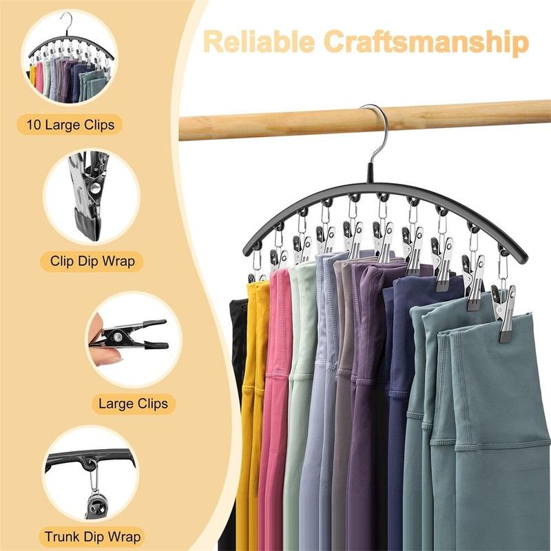 Curved Hanger with Clips, 4 Counts Stainless Steel Yoga Pants Hanger, Space Saving Closet Hanger,  Coat Hanger Closet Organizers, Wardrobe Storage Rack, Dormitory Storage Rack for Clothes Socks Organizer Storage, Unique Furniture for Bedroom