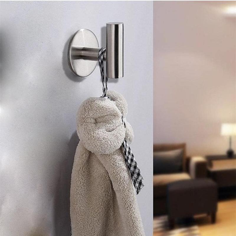 Self Adhesive Hook, 2pcs Stainless Steel Wall Mounted Towel Hook, Simple Trendy Multi-purpose Sticky Hook, Bathroom Accessories, Kitchen Organizer, Home Organizers