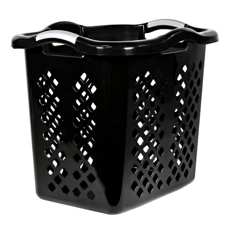 Bushel Lamper Plastic Laundry Basket with Silver Handles, Black, 2 Pack Organiser