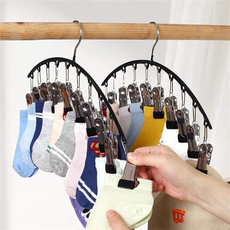 Curved Hanger with Clips, 4 Counts Stainless Steel Yoga Pants Hanger, Space Saving Closet Hanger,  Coat Hanger Closet Organizers, Wardrobe Storage Rack, Dormitory Storage Rack for Clothes Socks Organizer Storage, Unique Furniture for Bedroom