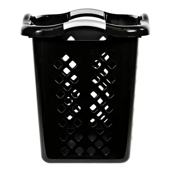 Bushel Lamper Plastic Laundry Basket with Silver Handles, Black, 2 Pack Organiser