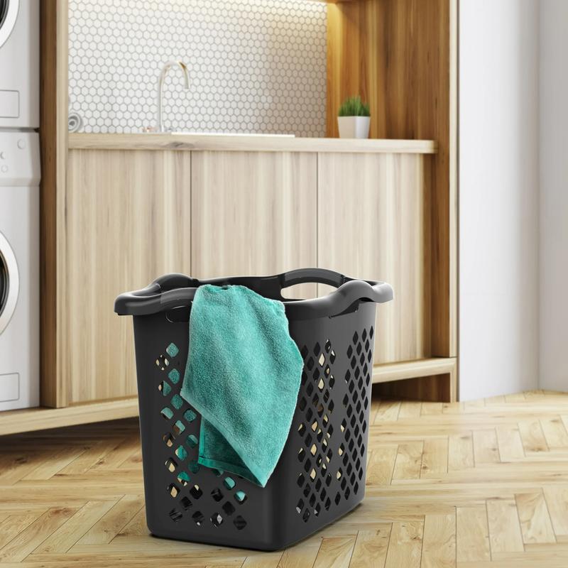 Bushel Lamper Plastic Laundry Basket with Silver Handles, Black, 2 Pack Organiser