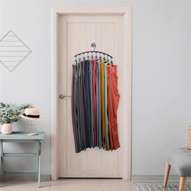 Curved Hanger with Clips, 4 Counts Stainless Steel Yoga Pants Hanger, Space Saving Closet Hanger,  Coat Hanger Closet Organizers, Wardrobe Storage Rack, Dormitory Storage Rack for Clothes Socks Organizer Storage, Unique Furniture for Bedroom