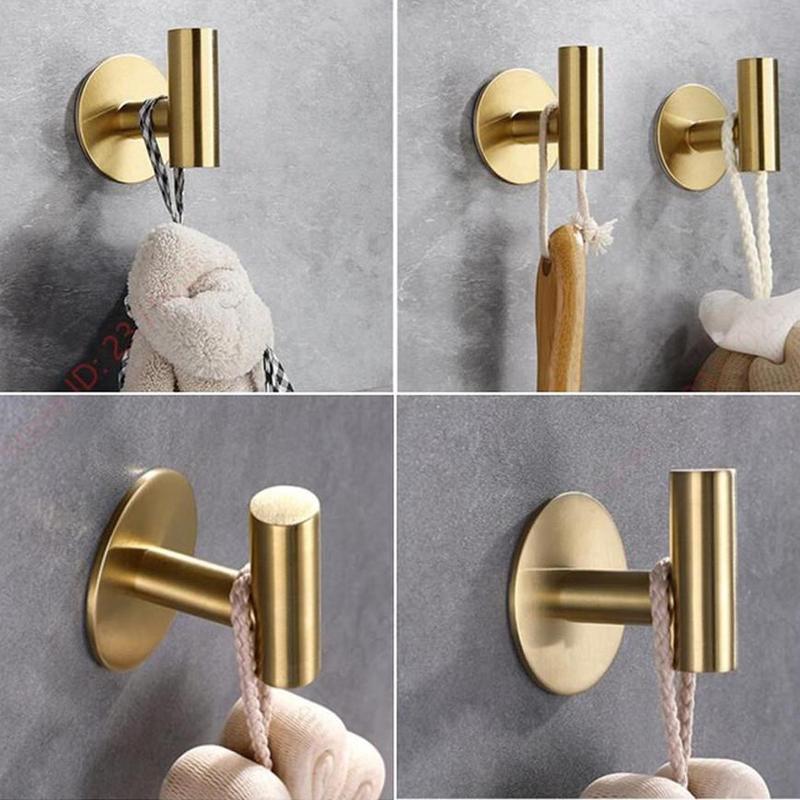 Self Adhesive Hook, 2pcs Stainless Steel Wall Mounted Towel Hook, Simple Trendy Multi-purpose Sticky Hook, Bathroom Accessories, Kitchen Organizer, Home Organizers