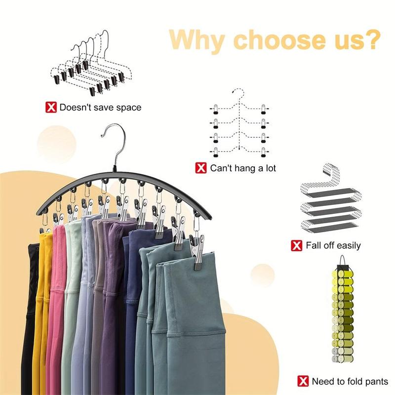 Curved Hanger with Clips, 4 Counts Stainless Steel Yoga Pants Hanger, Space Saving Closet Hanger,  Coat Hanger Closet Organizers, Wardrobe Storage Rack, Dormitory Storage Rack for Clothes Socks Organizer Storage, Unique Furniture for Bedroom