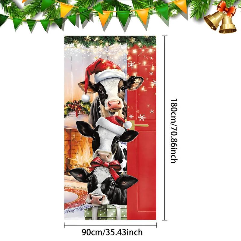 Cow Pattern Christmas Door Banner, 1 Count Cute Cow Design Door Hanging Banner, Festive & Party Supplies for Home Living Room Bedroom