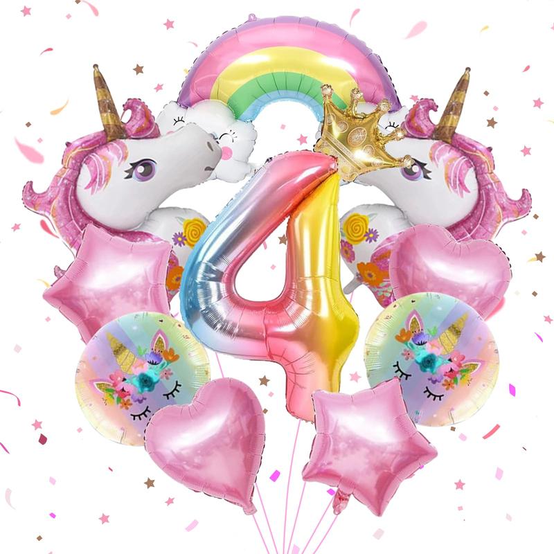 Unicorn Themed Balloon Set, 12pcs set Unicorn & 3 4 5 Number Birthday Party Decoration, Balloon Set for Birthday Party, Party Supplies