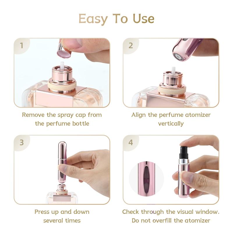 Portable Perfume Bottle, 4 Count Portable Mini Refillable Perfume Atomizer Spray Bottle, Scent Pump Case for Travel, 5ml Tin Organiser Canister