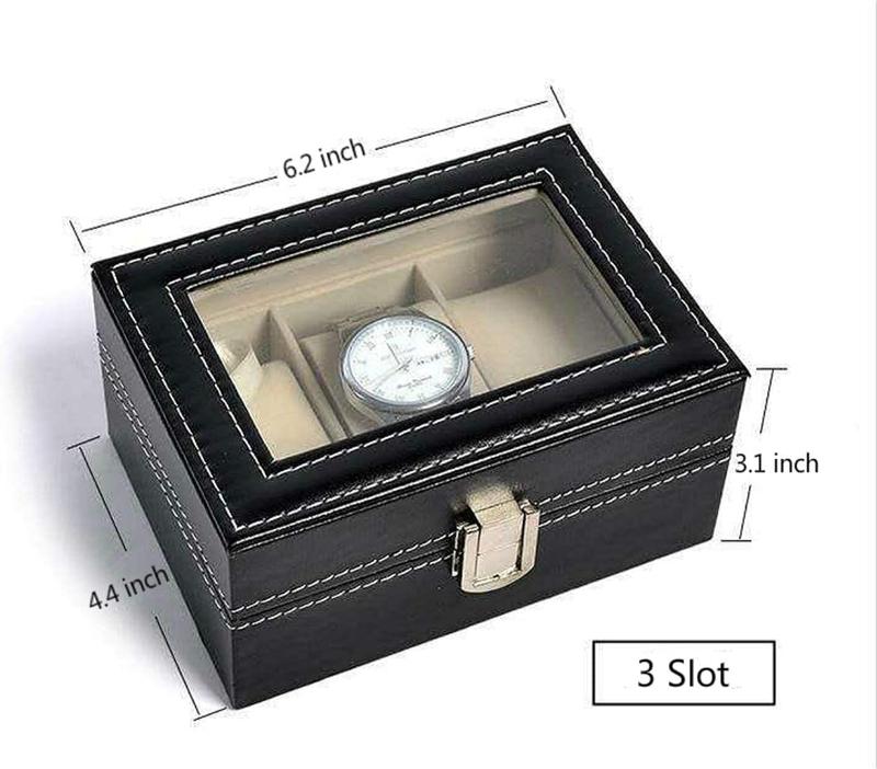 2 3 6 11 Slot Watch Box PU Leather Lockable Watch Storage Boxes With Glass Top Adjustable  Organizer Bracelet Watches Holder Travel Case For Men Women Birthday Christmas Gift