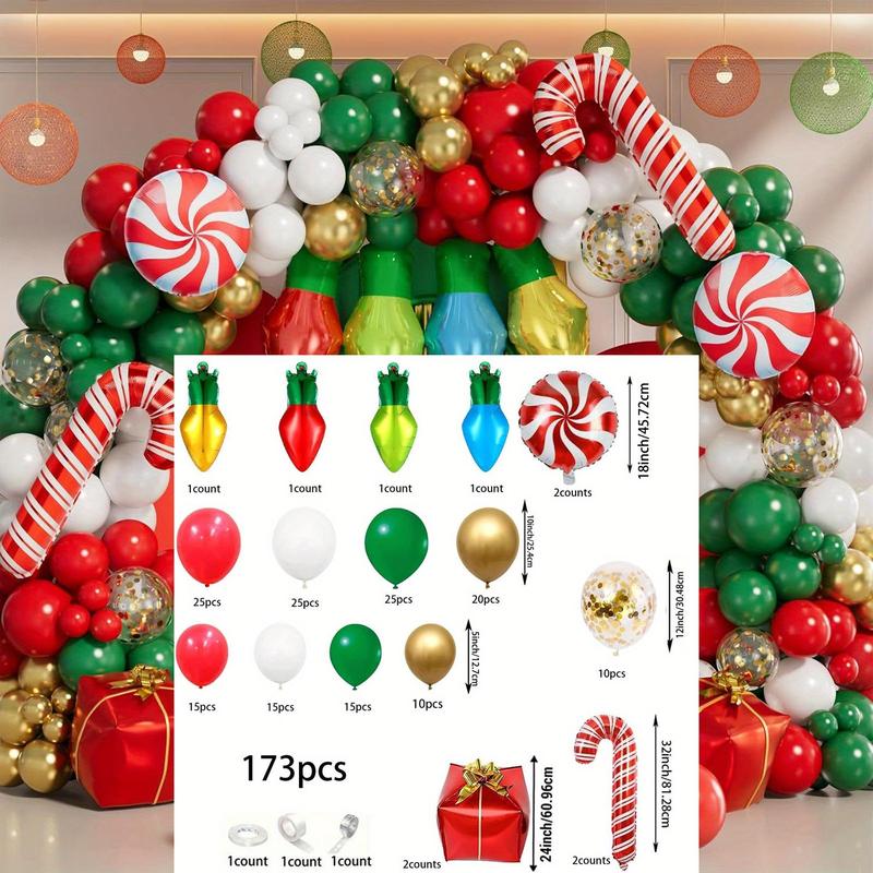 Christmas Balloon Garland Arch Kit, 173pcs set Mixed Color Balloon Set, Atmosphere Decoration Supplies for Home Party Festival, Party Balloon