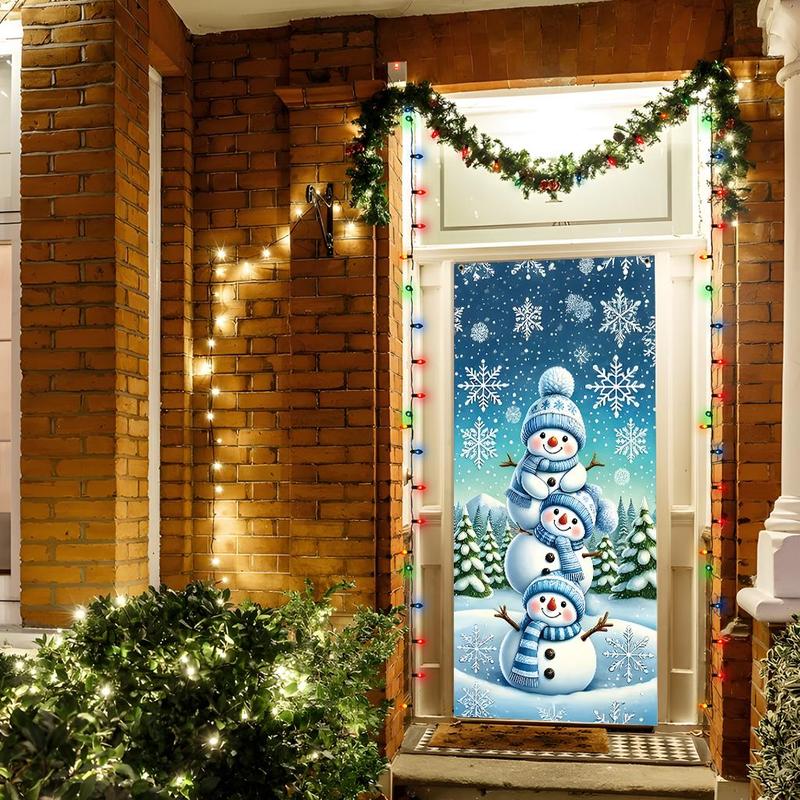 Snowman Pattern Door Banner, 1 Count Lovely Colorful Christmas Themed Door Hanging Banner, Festive Backdrop for Home Living Room Bedroom Office School