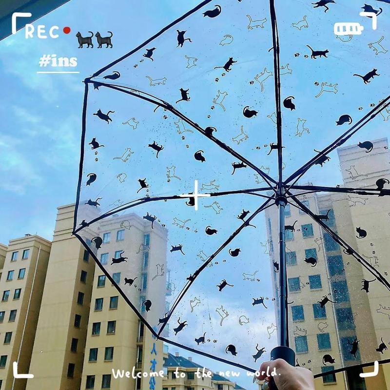 Cute Cat Pattern Transparent Umbrella, Automatic Open Close Umbrella, Waterproof Umbrella for Outdoor Activities