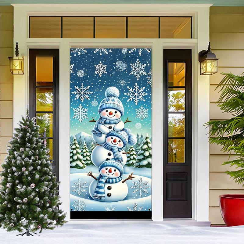 Snowman Pattern Door Banner, 1 Count Lovely Colorful Christmas Themed Door Hanging Banner, Festive Backdrop for Home Living Room Bedroom Office School