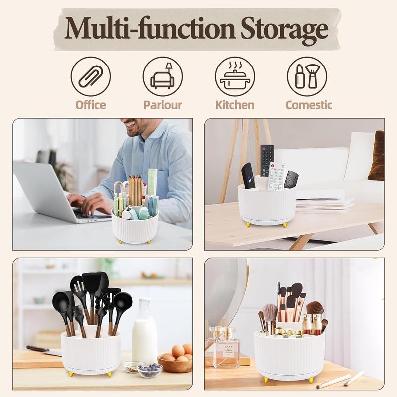 Makeup Brush Holder, Multi-angle Rotating Makeup Organizer, Multifunction Cosmetic Organizer for Bathroom Countertop, Bedroom Nightstand, Desktop, Makeup Desk Organizer, White Boxes Skincare Organizer Smooth Vanity