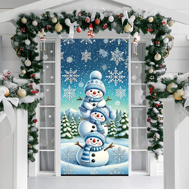 Snowman Pattern Door Banner, 1 Count Lovely Colorful Christmas Themed Door Hanging Banner, Festive Backdrop for Home Living Room Bedroom Office School