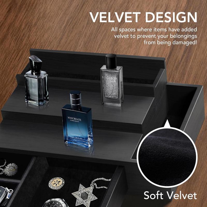 Cologne Stand Organizer for Men, 3 Tier Cologne Display Shelf with Velvet Lining Drawer and Compartments for Watch, Jewelry, Perfume Display Risers for Cologne, Great Gift for Father Racks